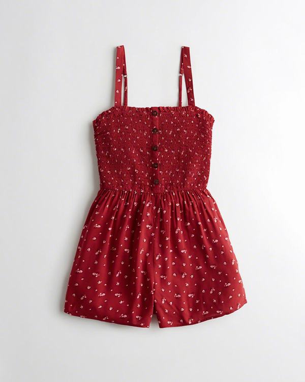 Pagliaccetto Hollister Donna Button-Front Smocked Rosse Italia (266YJKMW)